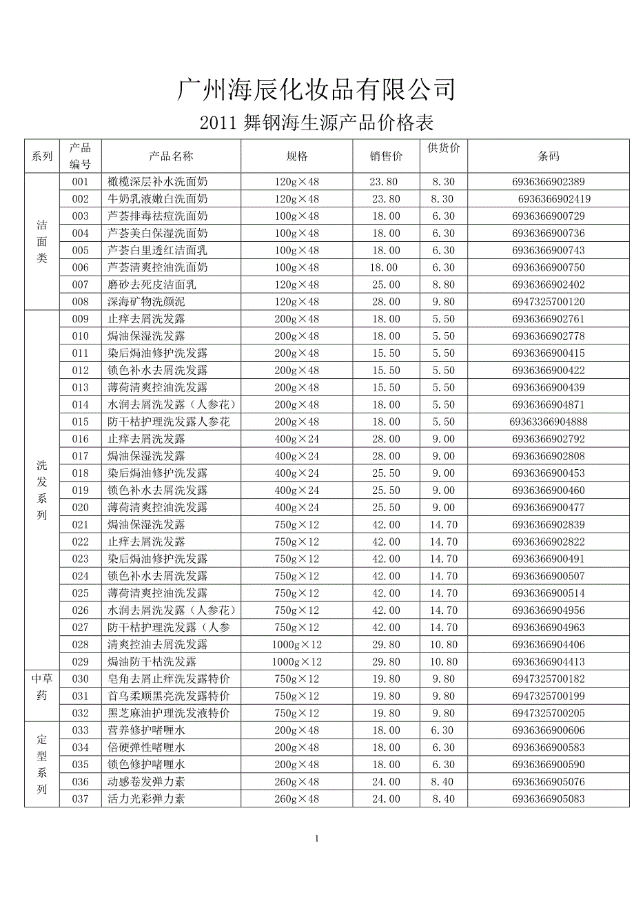海生源2010价格单..doc_第1页
