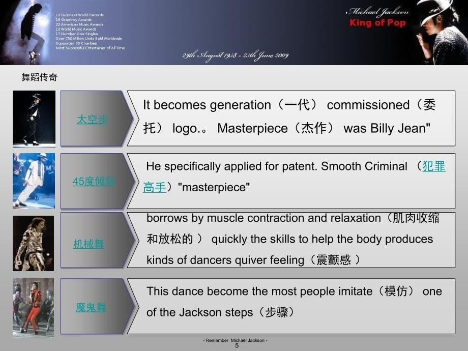 迈克尔杰克逊介绍中英文版课堂PPT_第5页