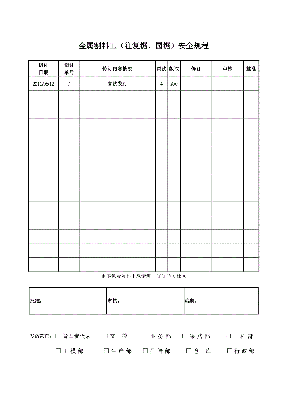 金属割料工安全规程_第1页