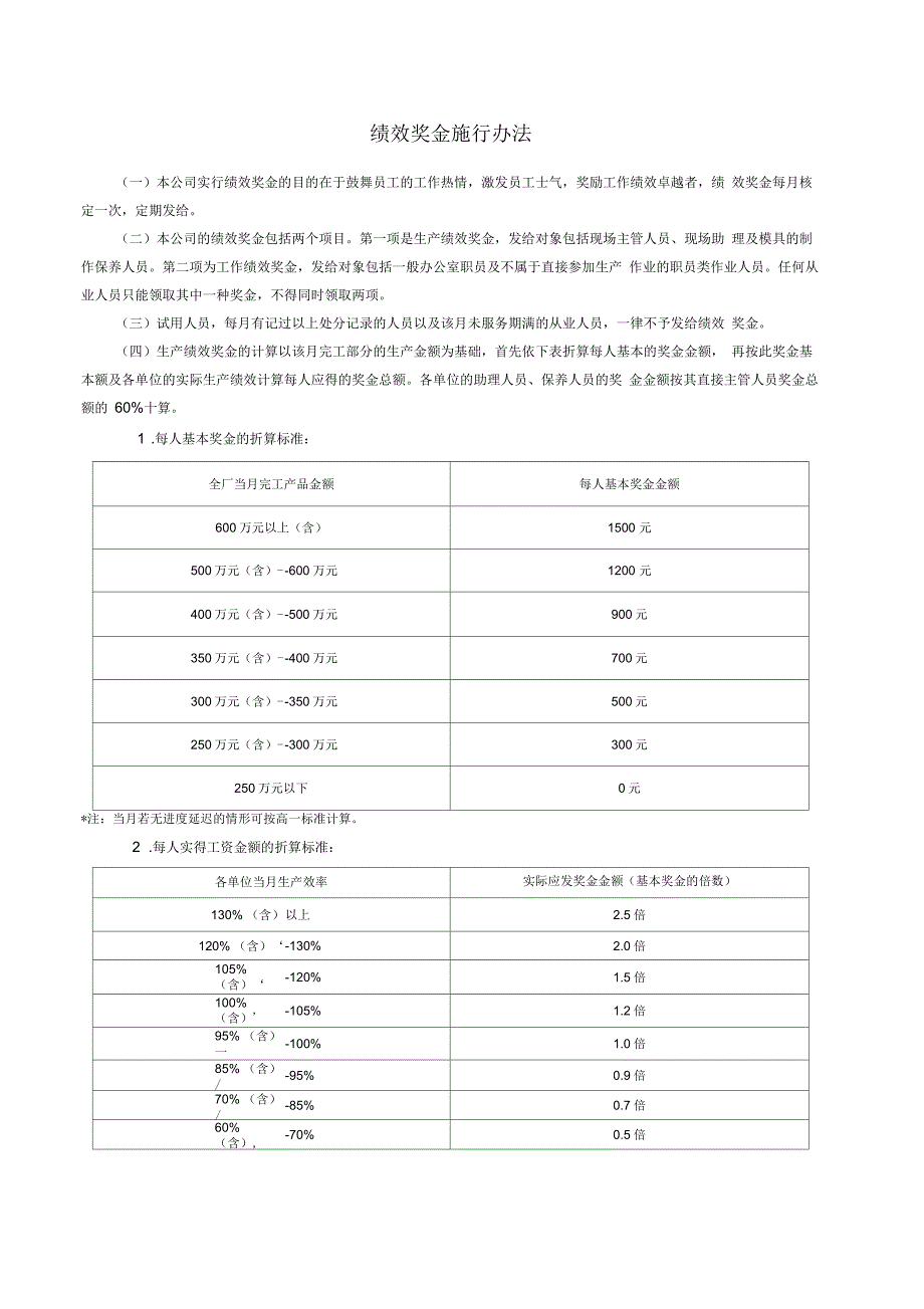 绩效奖金施行办法_第1页