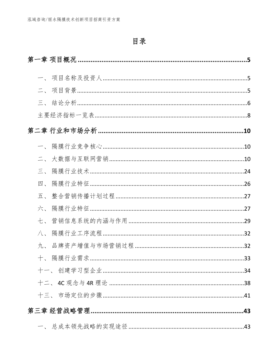 丽水隔膜技术创新项目招商引资方案_第1页