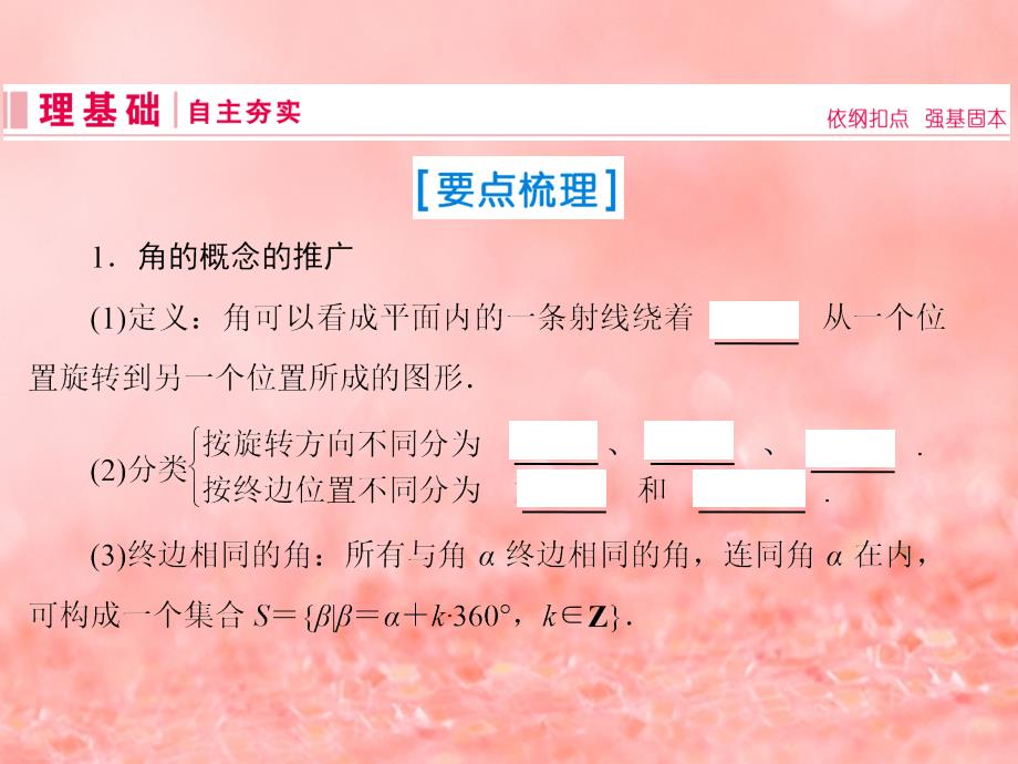 2019届高考数学一轮复习 第三章 三角函数、解三角形 第1节 任意角、弧度制及任意角的三角函数课件 新人教A版_第2页