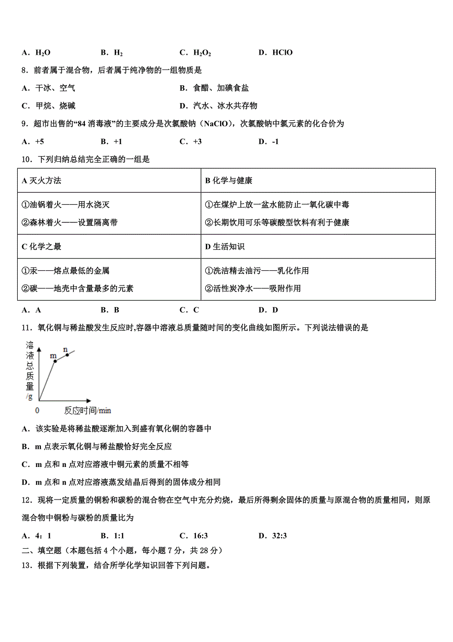 2022年江苏省盐城市大丰区部分学校化学九上期末达标检测试题含解析.doc_第2页