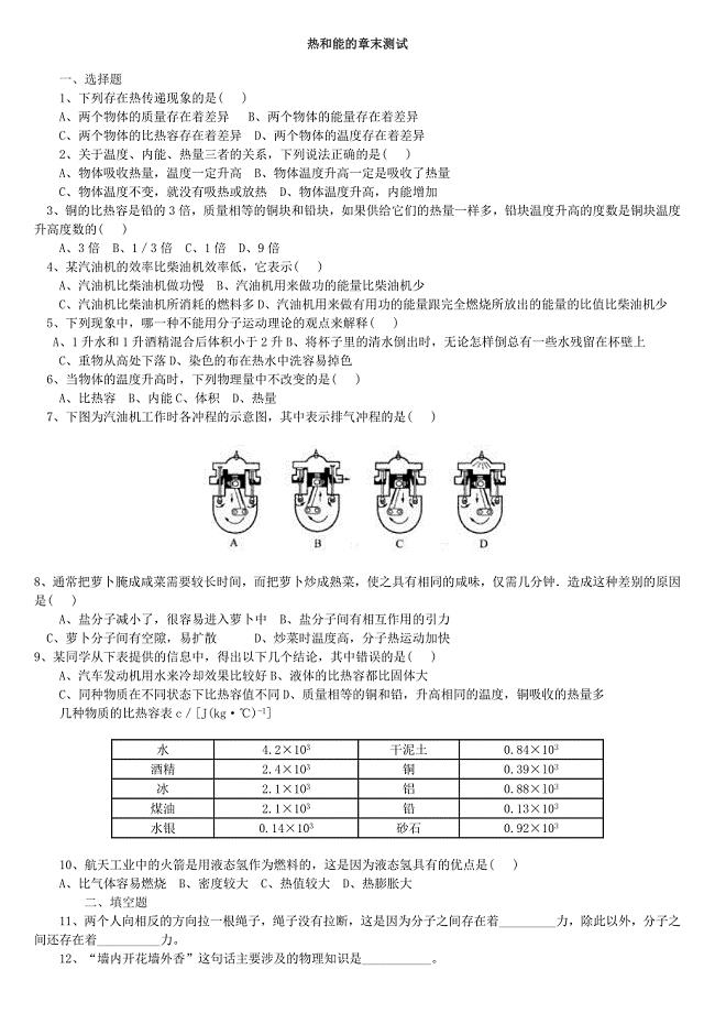 物理热和能的测试题.doc