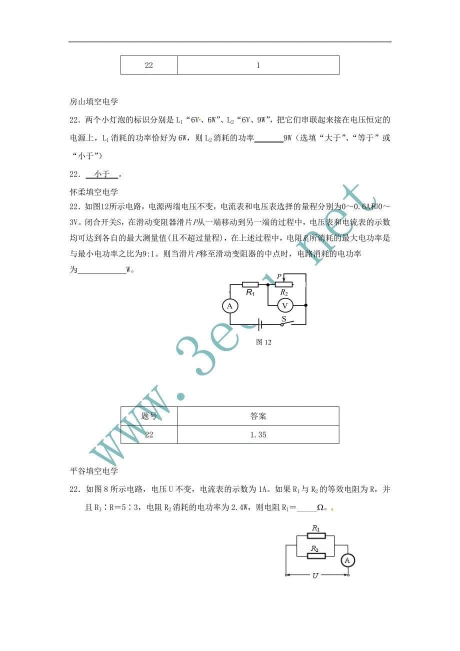 2011届中考物理模拟试题分类汇编6-电学填空难题及答案_第5页