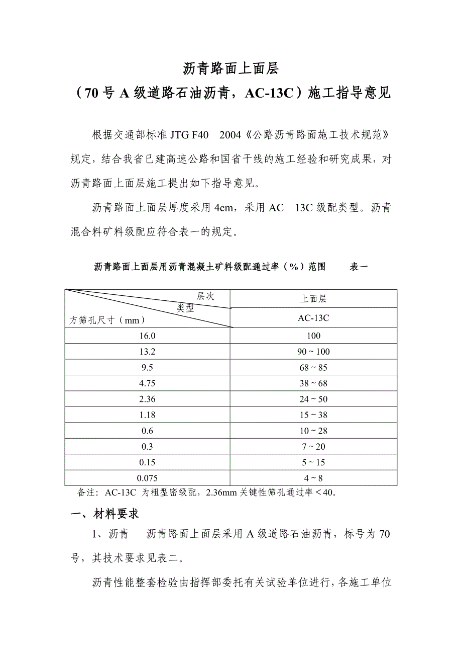 上面层AC-13C(道路石油沥青)施工指导意见_第1页