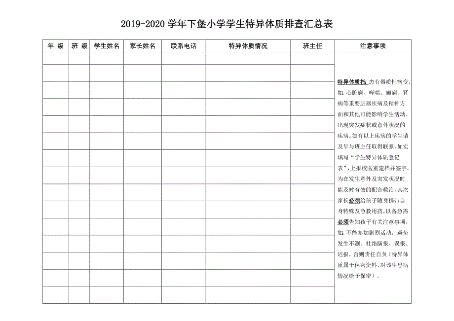 学生特异体质排查汇总表(填好)_第1页