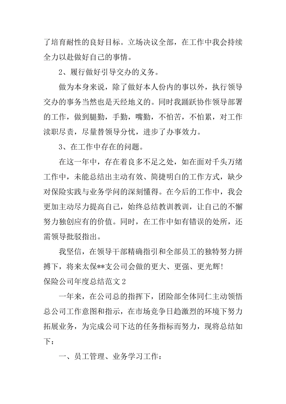 2023年保险公司年度总结范文6篇(保险公司年度总结报告范文大全)_第2页