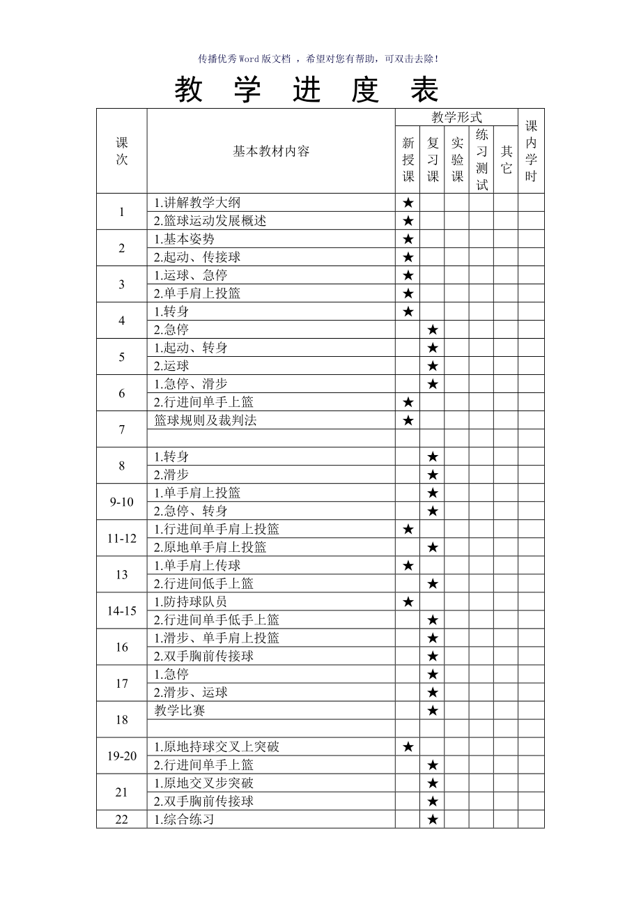 中学篮球社团教案全套Word版_第1页