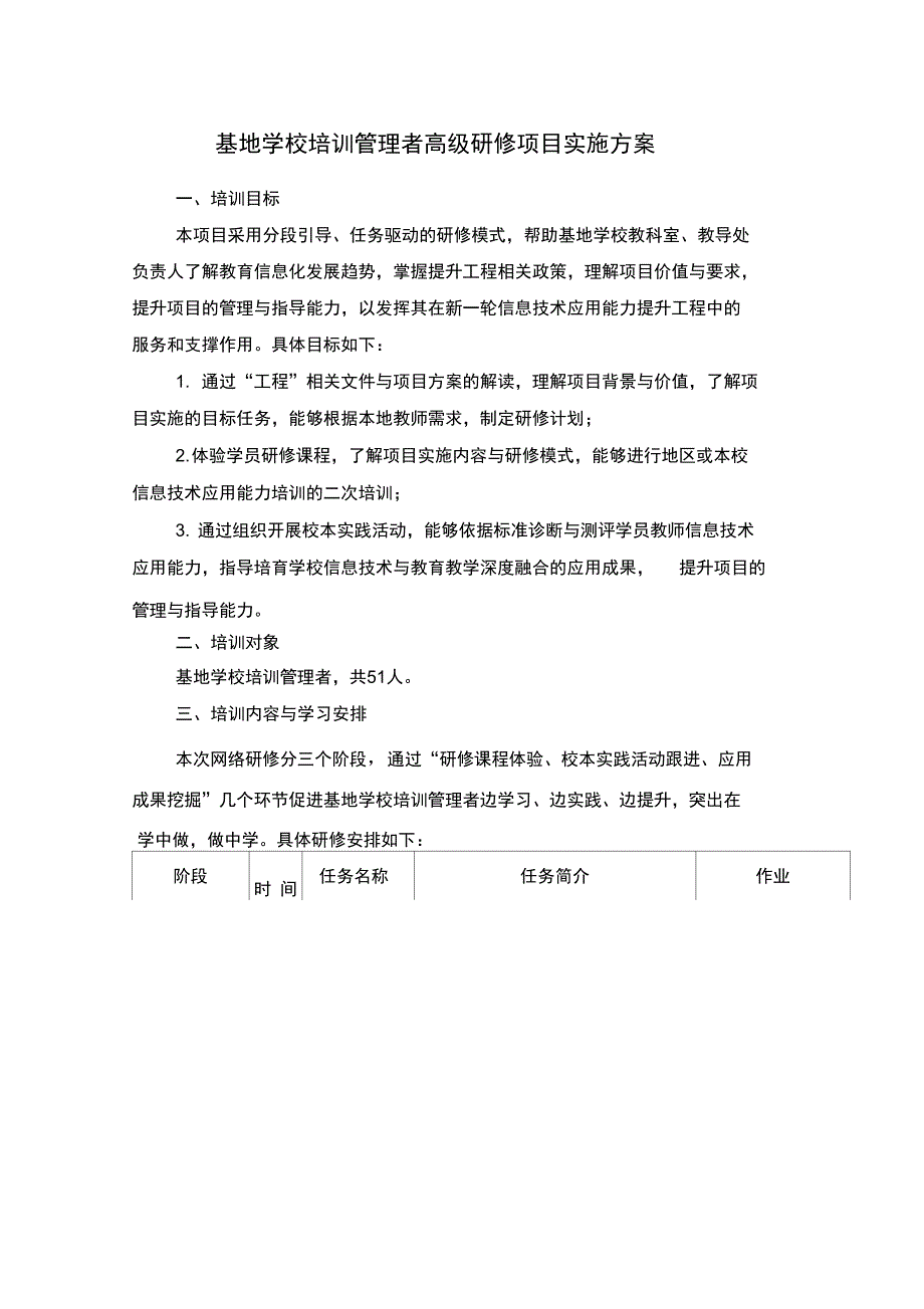 基地学校培训管理者高级研修项目实施方案_第1页