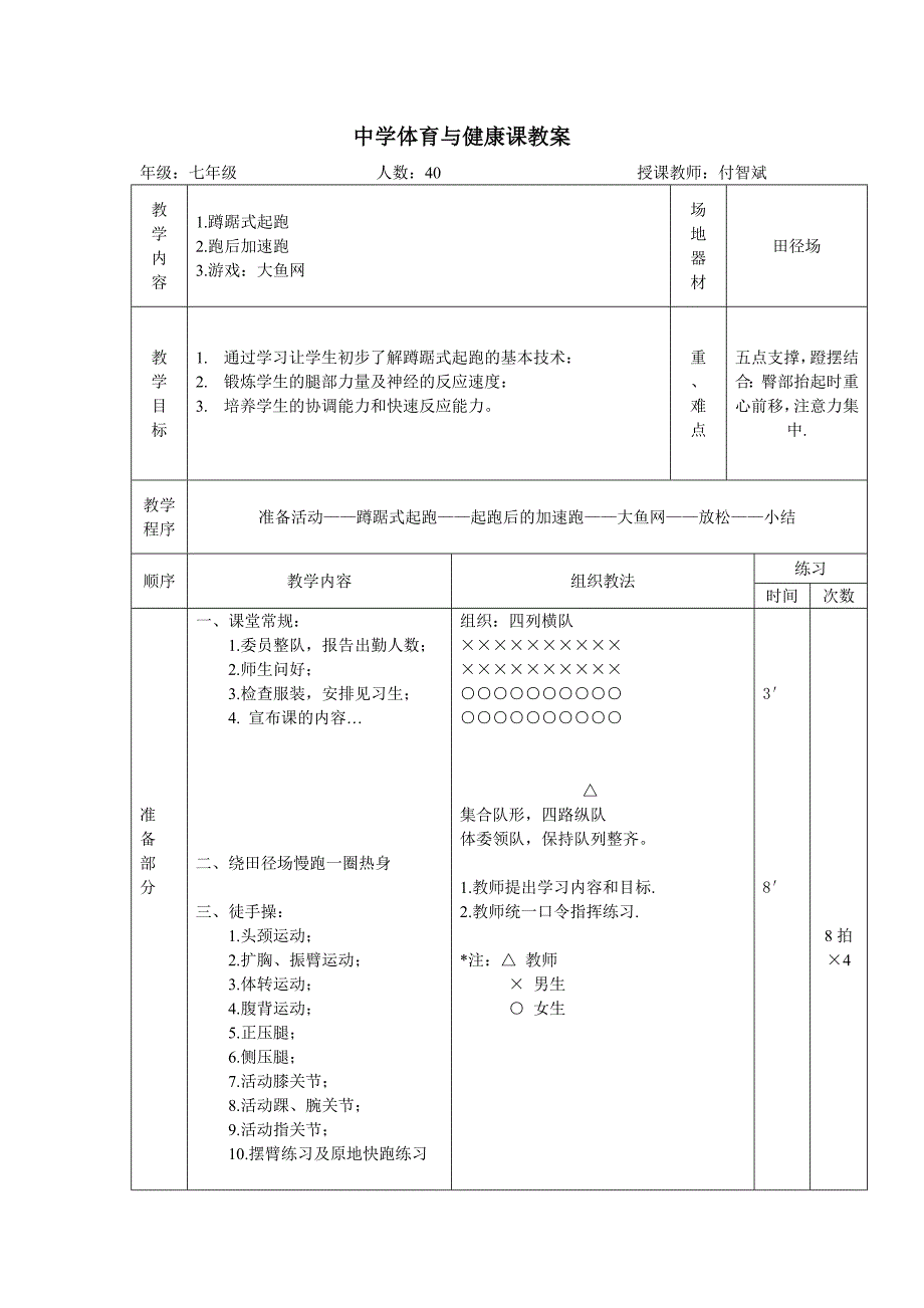 蹲踞式起跑及起跑后的加速跑教案_第1页