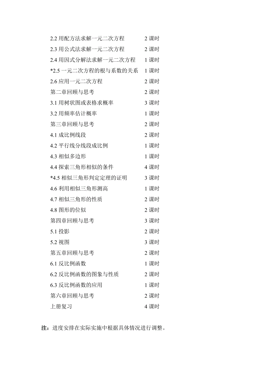 北师大版九年级上册数学学期教学计划_第4页