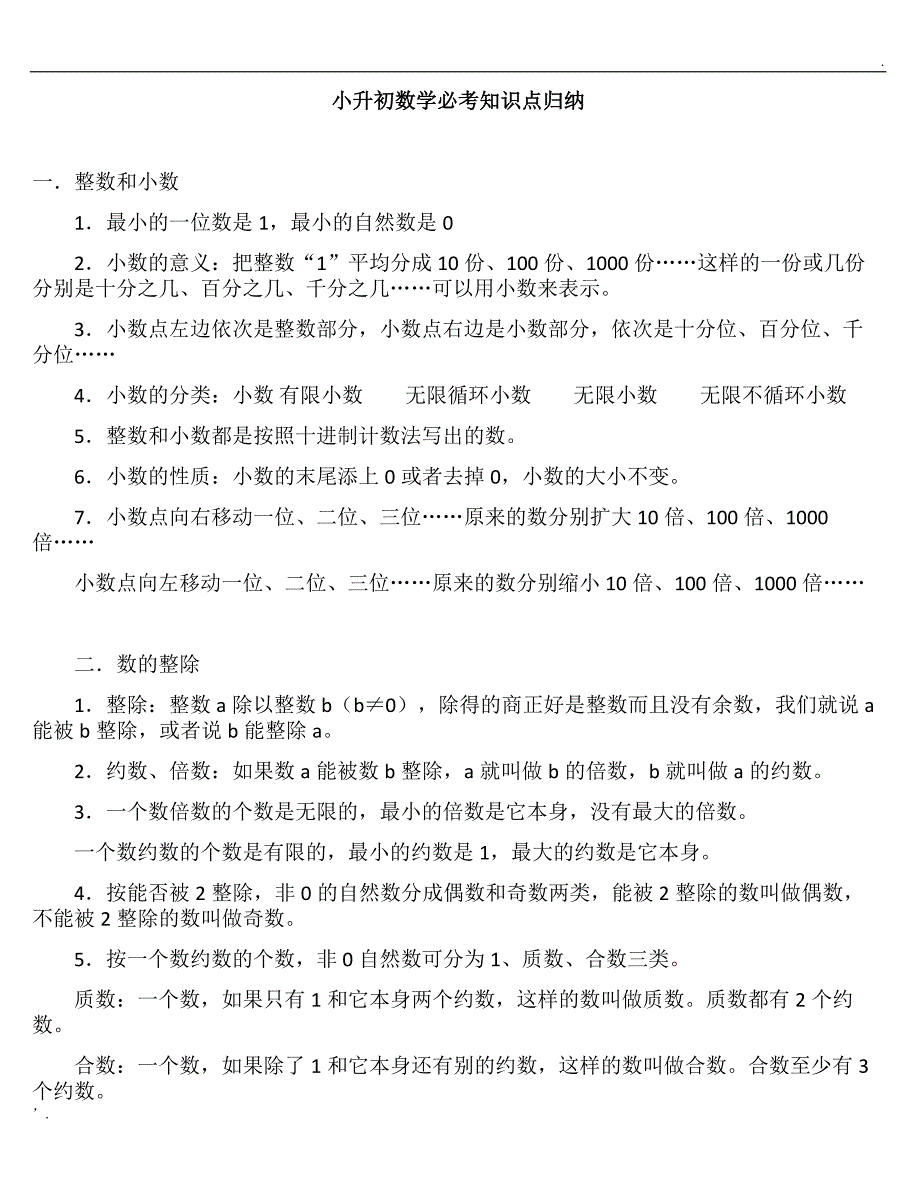 小升初数学必考知识点归纳_第1页