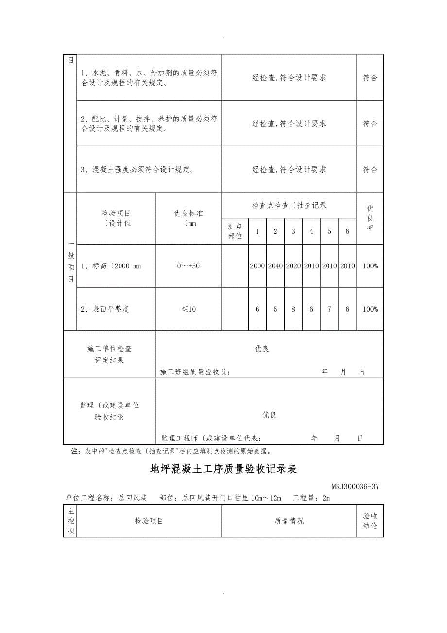 地坪混凝土工序质量验收记录表_第5页