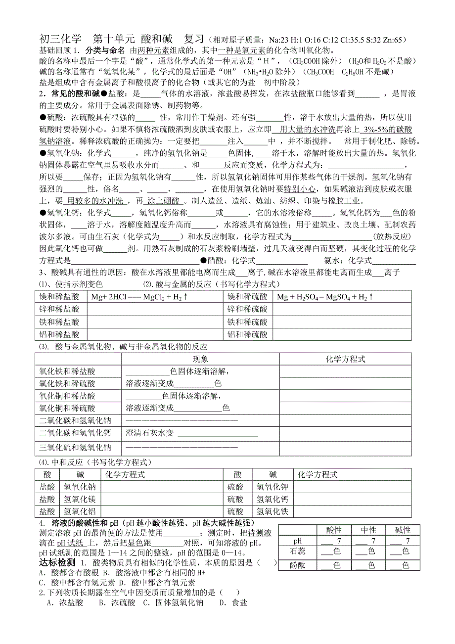 初三化学第十单元酸和碱复习2_第1页