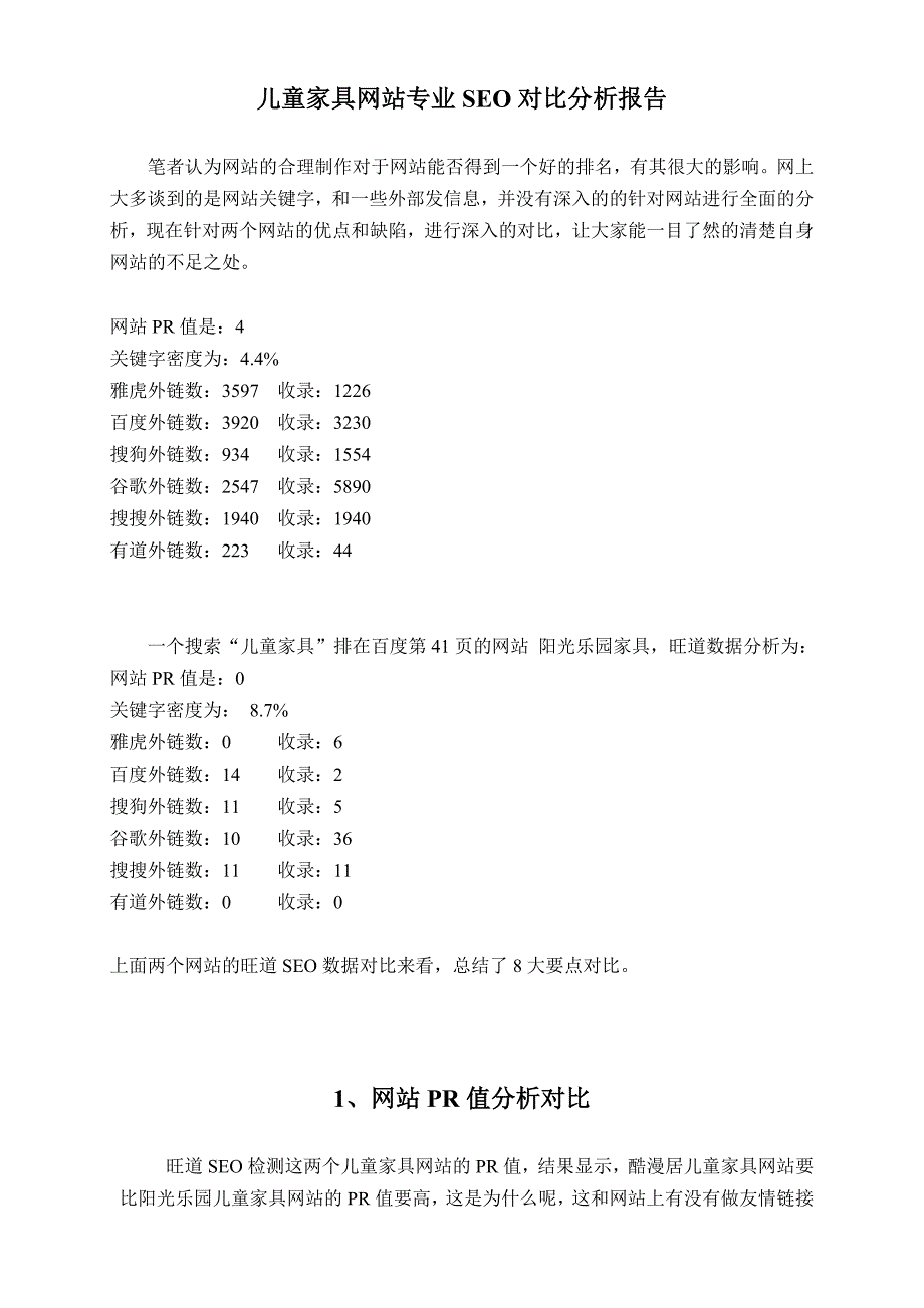 某儿童家具网站专业SEO对比分析报告研讨_第4页