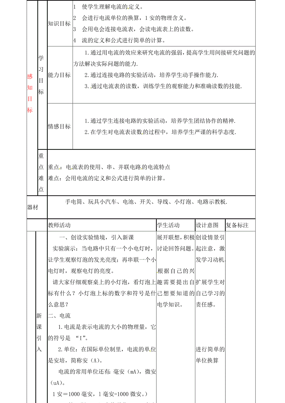 九年级物理全册 15.4 电流的测量教案 （新版）新人教版（通用）_第1页