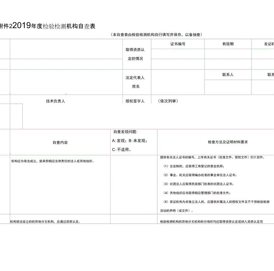 2019年度检验检测机构自查表(A表)_第1页