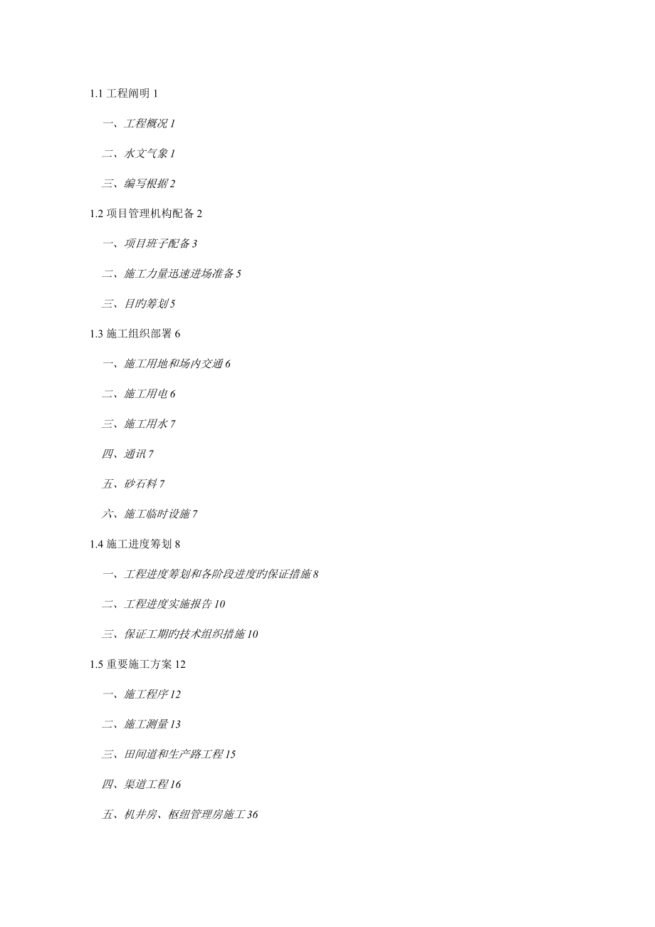 水利田间关键工程重点技术标模板_第1页