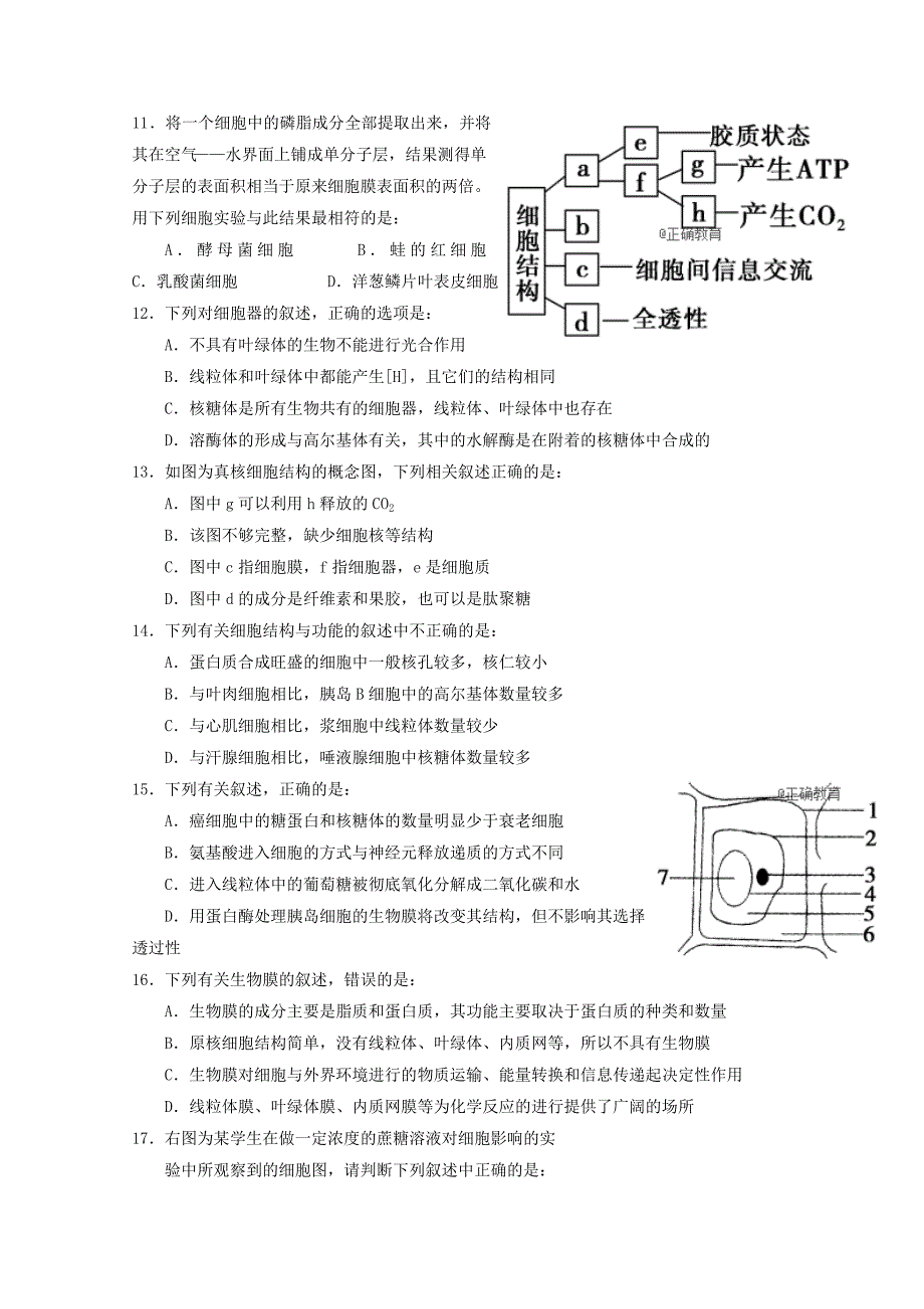 2022届高三生物上学期第一次周练试题_第3页