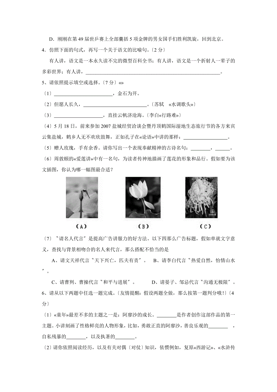 2020年盐城市高中阶段教育招生统一考试初中语文.doc_第2页