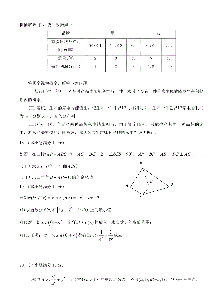 甘肃省天水市秦安县第二中学高三第四次模拟考试数学理试题及答案_第4页