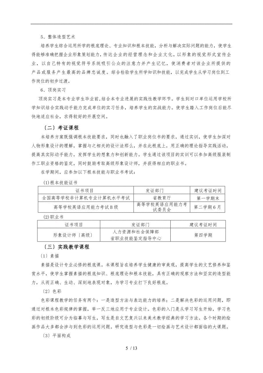 人物形象设计专业培养方案分析报告_第5页