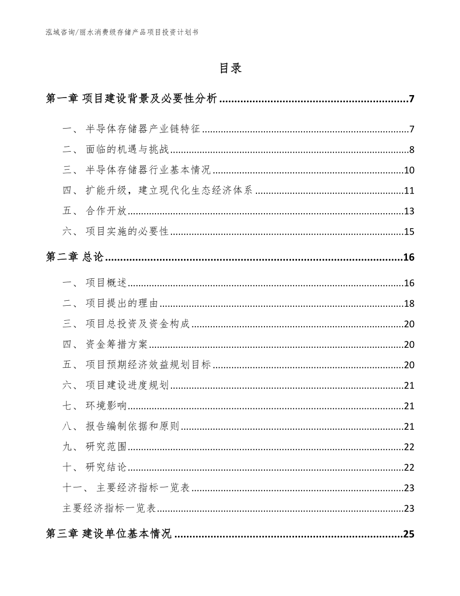 丽水消费级存储产品项目投资计划书_模板_第1页