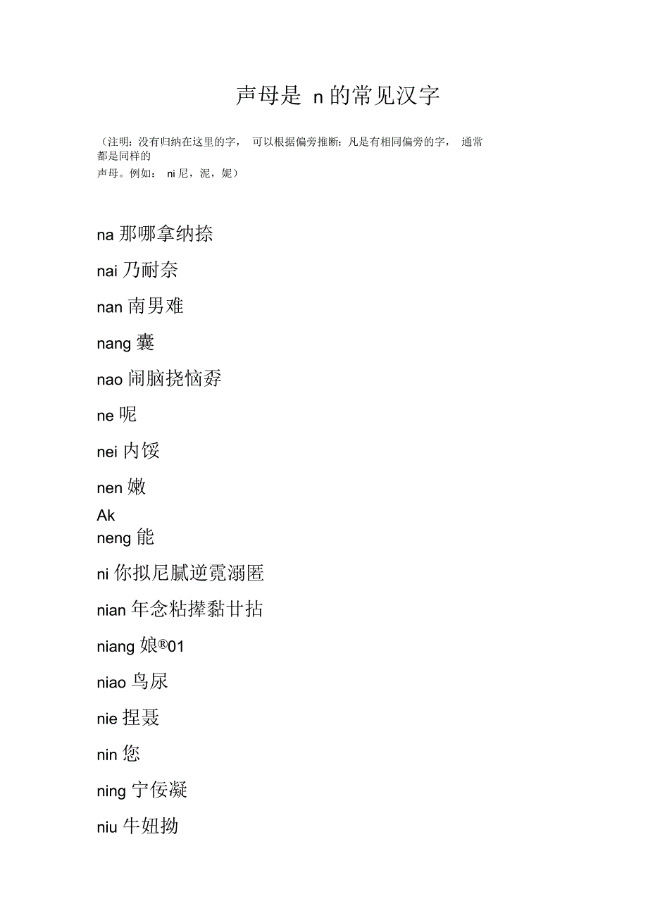 声母是n的常见汉字_第1页