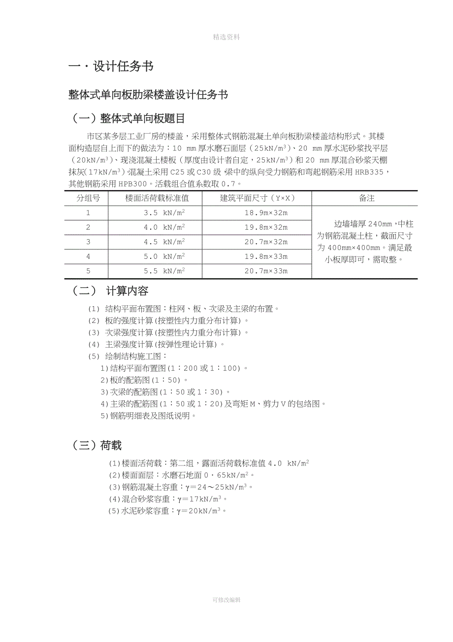 单向板肋梁楼盖设计书(1).doc_第3页