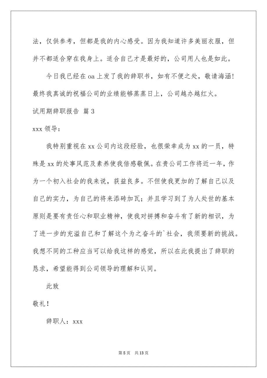 有关试用期辞职报告模板集合七篇_第5页