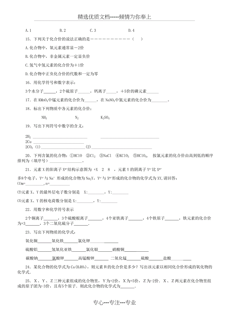 初三化学化合价与化学式专项练习(共7页)_第2页