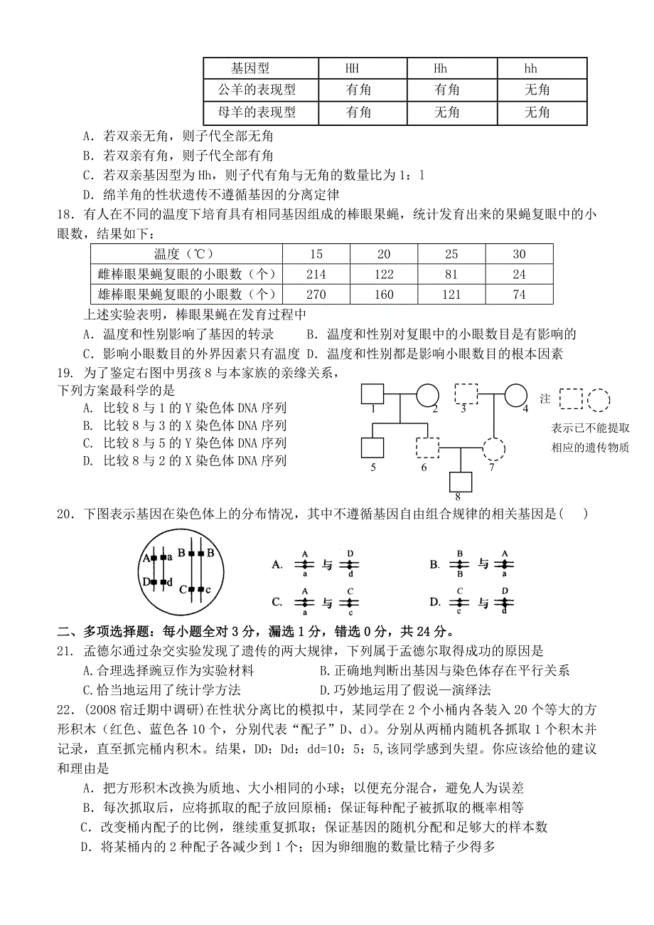 2009届高三生物第一轮复习 遗传规律专题测试 人教版_第3页