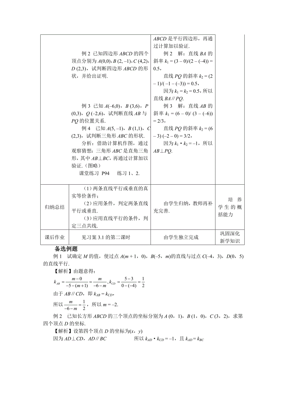 【最新教材】人教A版数学必修二3.1.2两条直线平行与垂直的判定教案设计_第4页