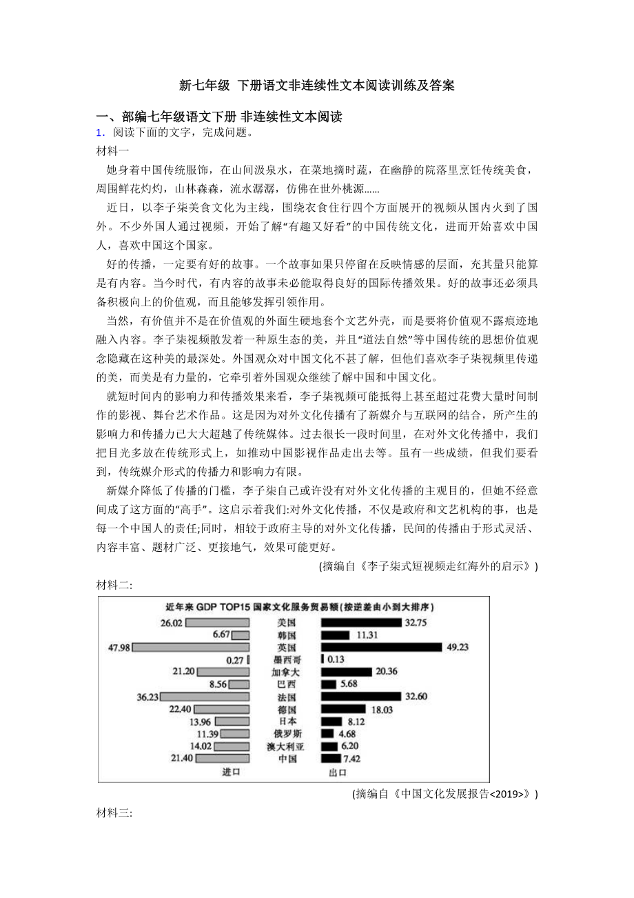 新七年级-下册语文非连续性文本阅读训练及答案.doc_第1页