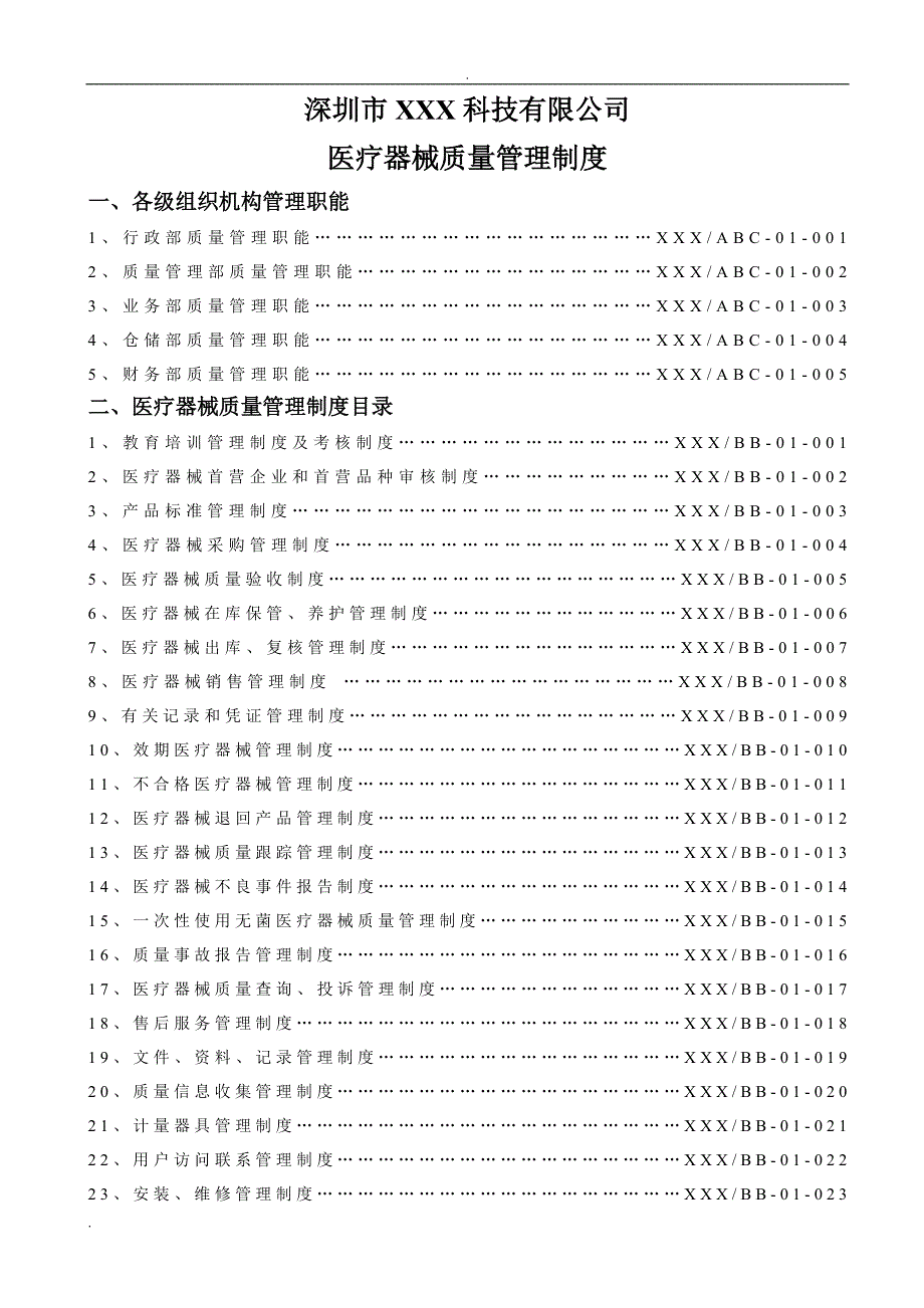 经营质量管理制度、工作程序等文件目录_第1页