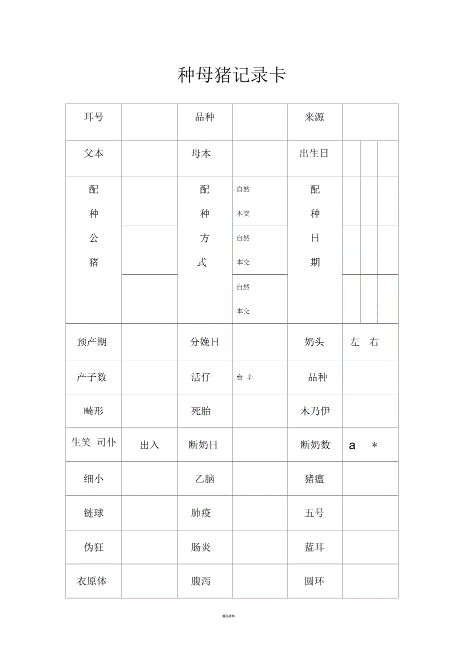 种母猪记录卡_第1页