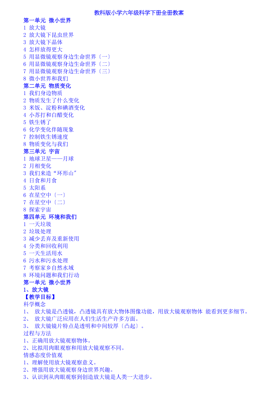 教科版小学六年级科学下册全册教案_第1页