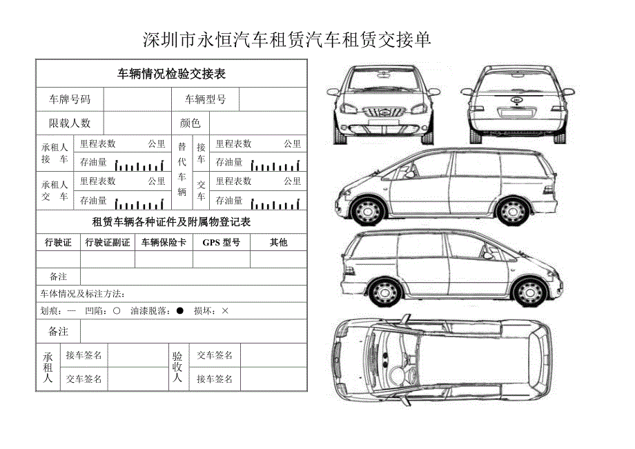 深圳市永恒汽车租赁有限公司汽车租赁交接单_第1页