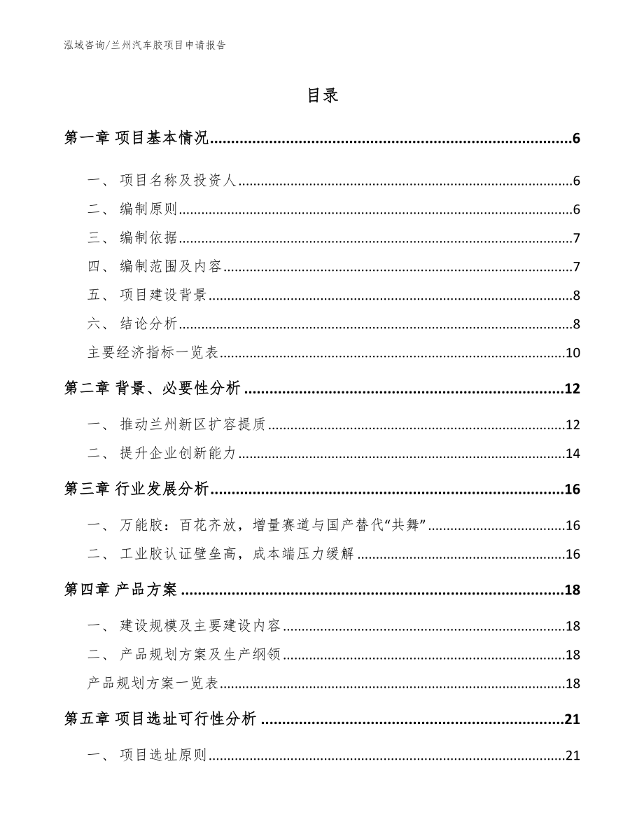 兰州汽车胶项目申请报告_第1页