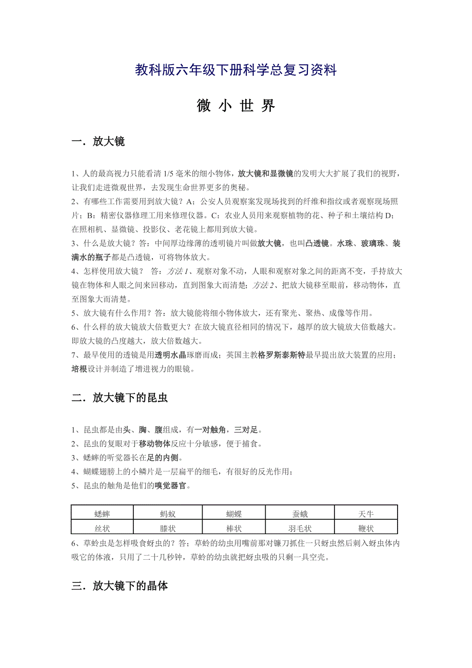 教科版六年级下册科学总复习资料.doc_第1页