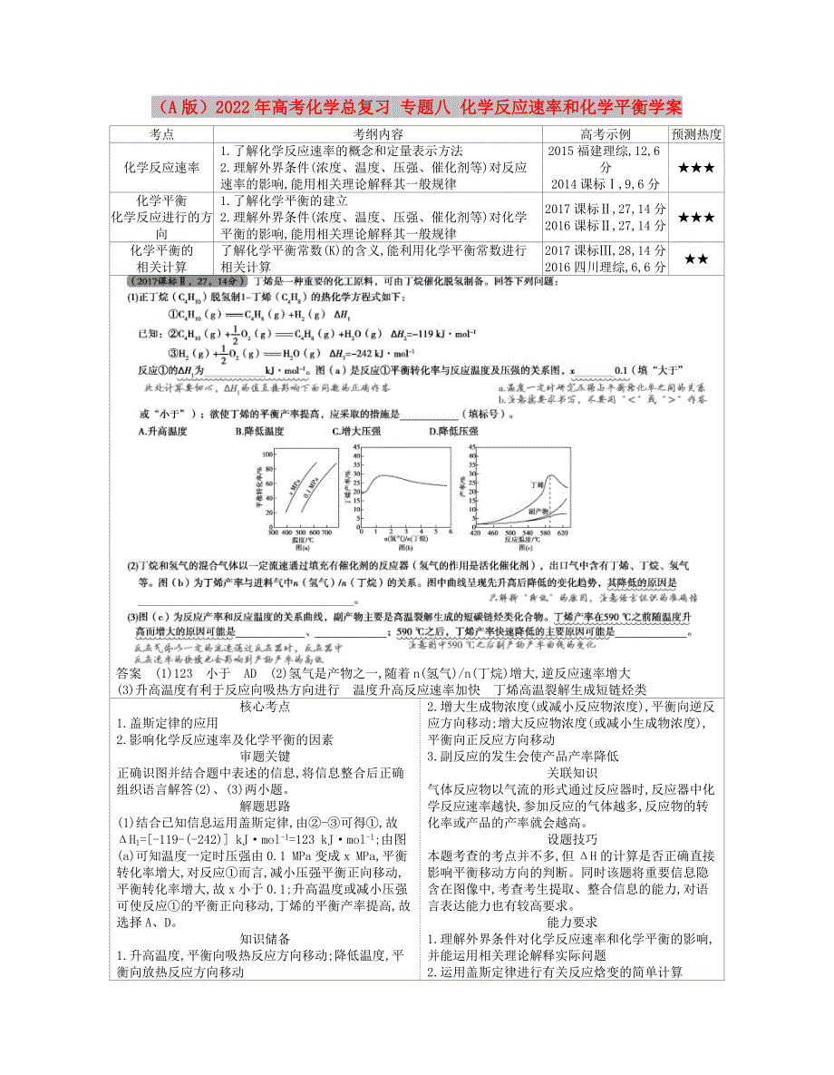 （A版）2022年高考化学总复习 专题八 化学反应速率和化学平衡学案_第1页