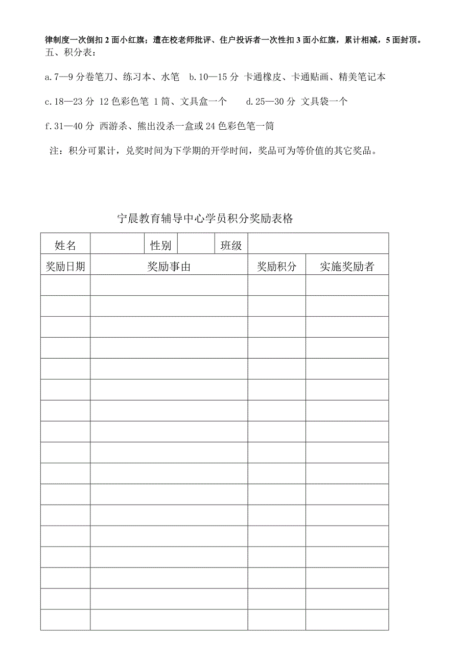 宁晨教育机构学生积分奖励方案_第2页