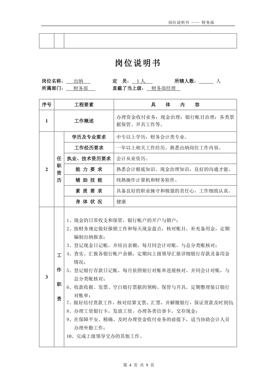 2022年财务部职能及财务岗位说明书_第4页