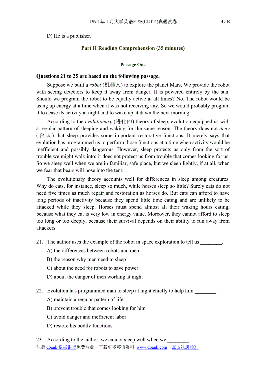 1994年1月大学英语四级真题及答案_第4页