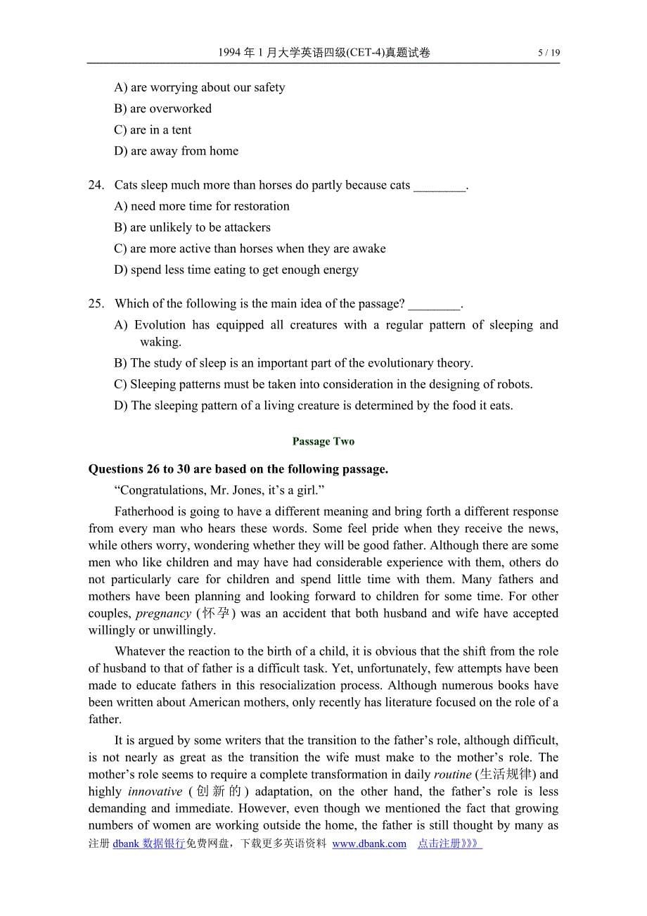1994年1月大学英语四级真题及答案_第5页