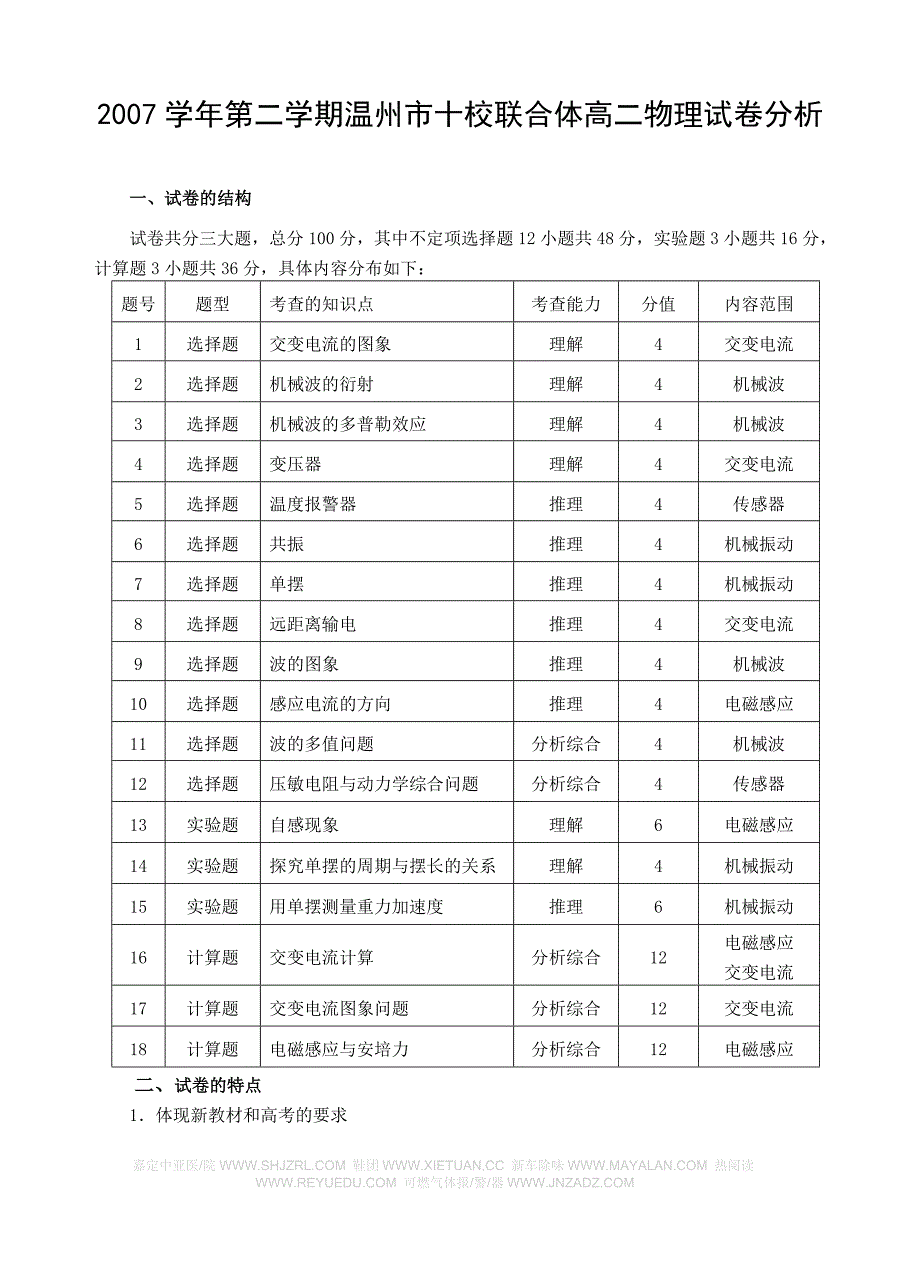 2005年高考理科综合能力测试试卷分析与思考_第1页