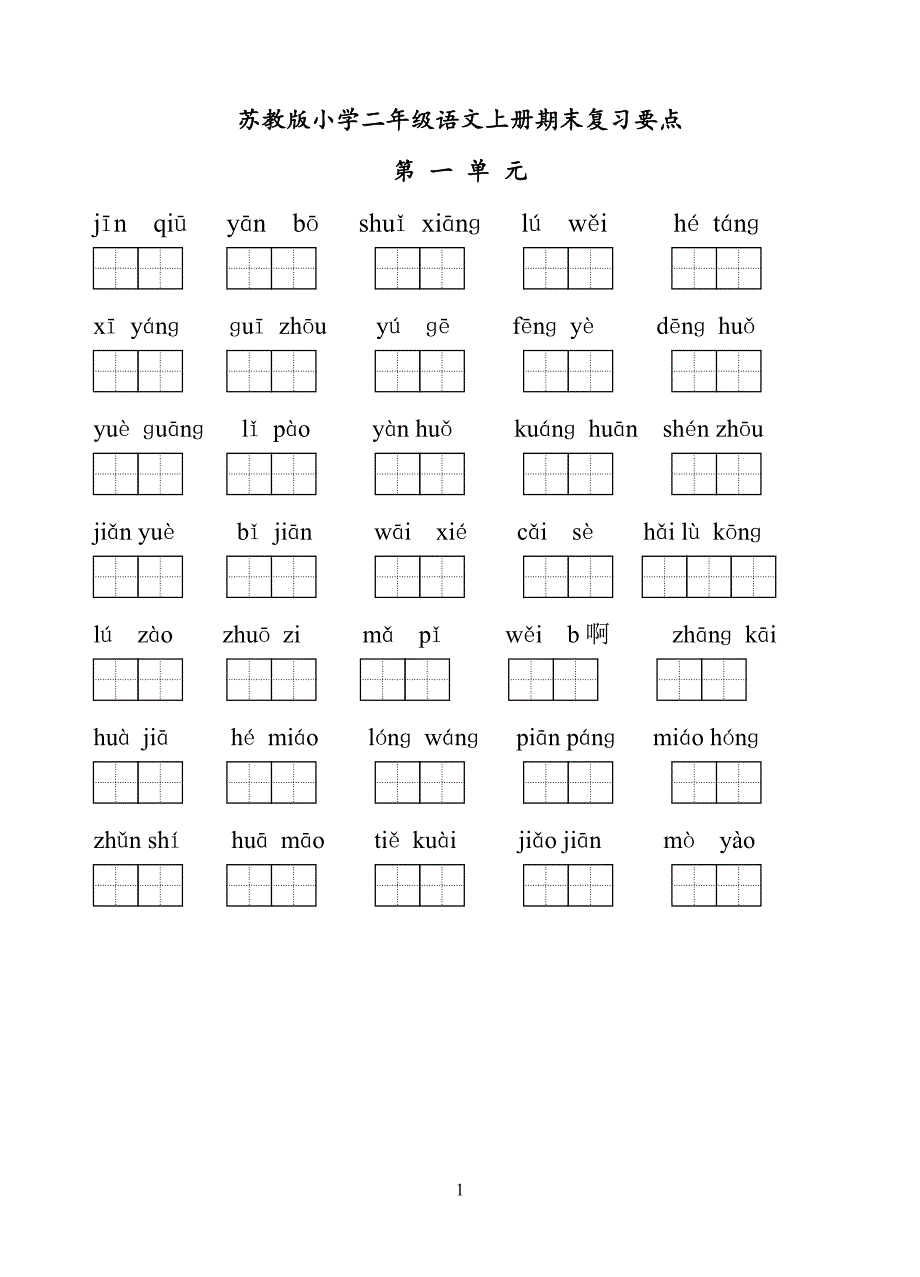 苏教版小学二年级语文上册期末复习要点分类总结_第1页