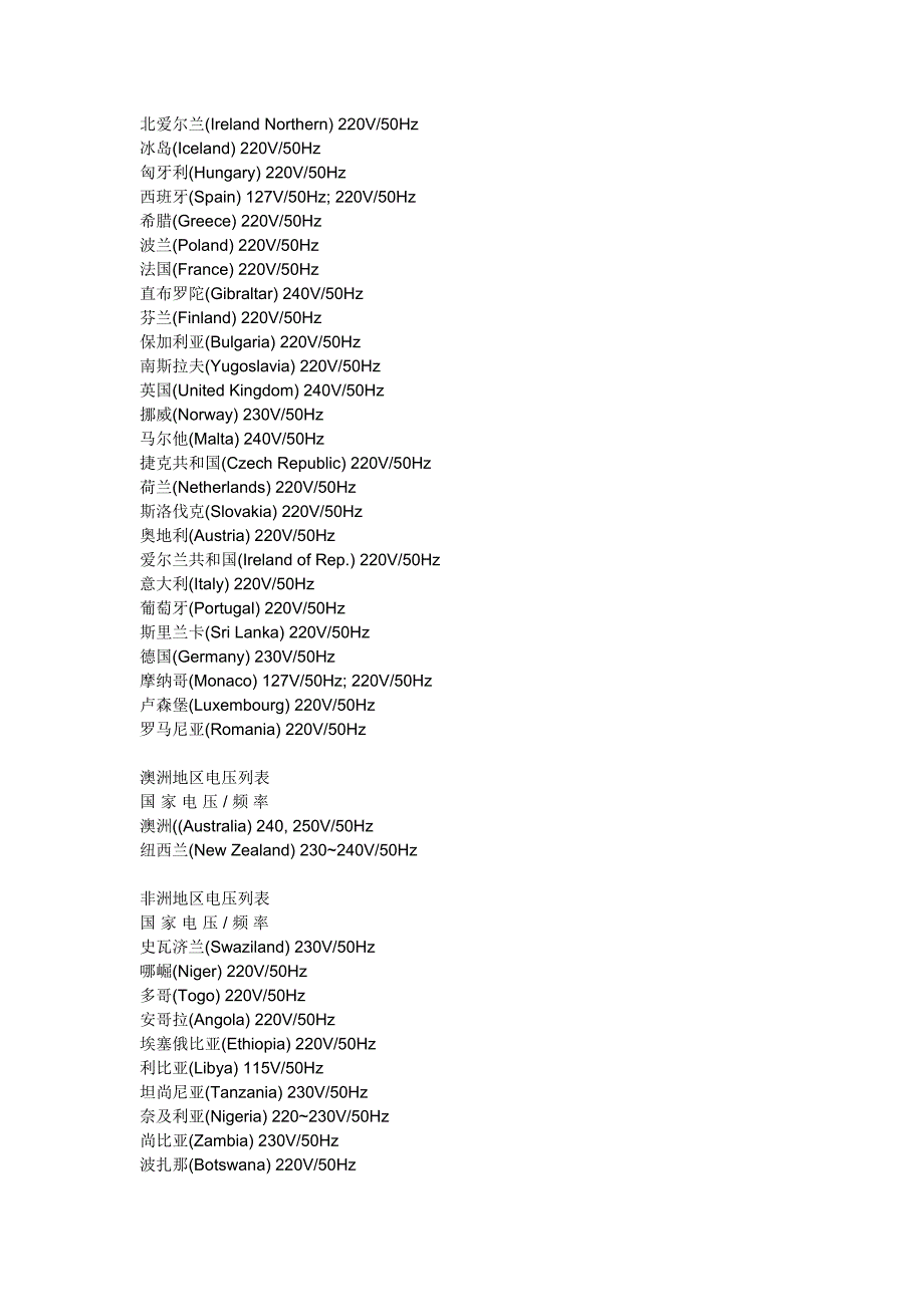 世界各国电网电压和频率_第3页
