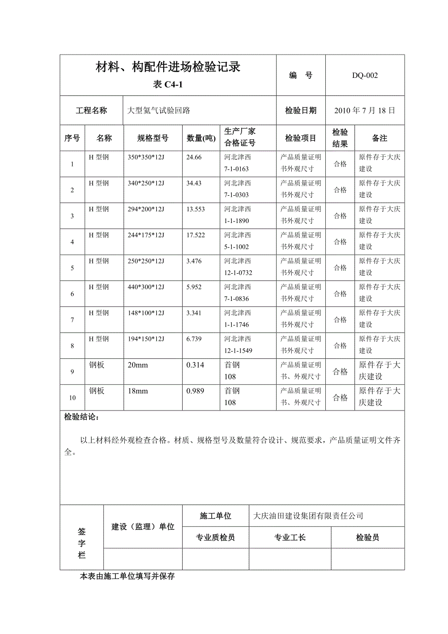 材料、构配件进场检验记录_第1页